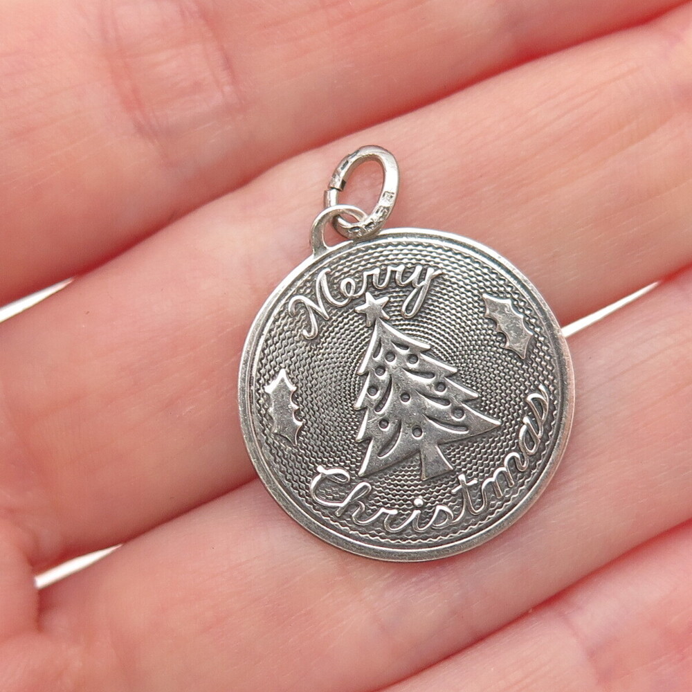 BEAU 925 Sterling Silver Vintage Merry Christmas Oxidized Charm Pendant